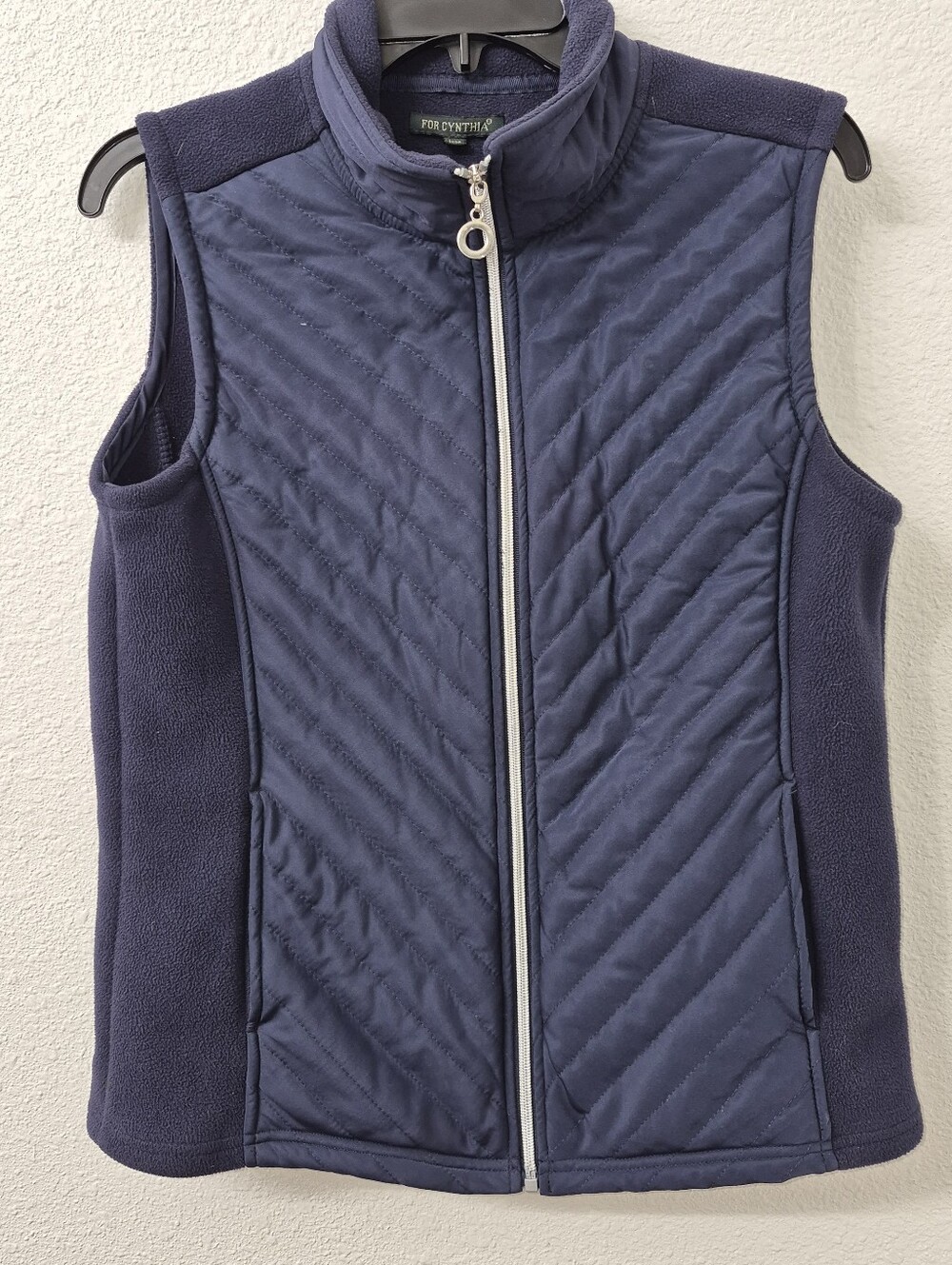For Cynthia Quilted Navy Blue Women's Vest with Full Zip
